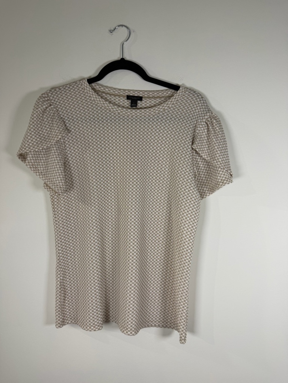 Ann Taylor Factory Cream & Taupe Textured Short Sleeve Top